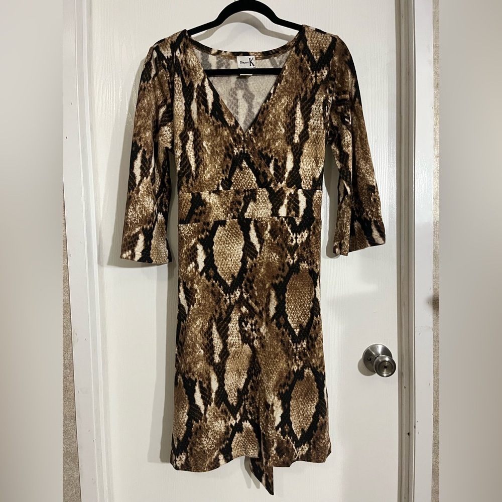 Shana K Snake Print V-Neck Dress